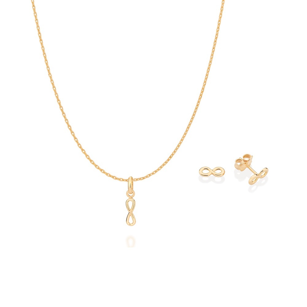 Conjunto Rommanel Simbolo do Infinito Cordão Pingente e Brincos em Oferta na Shopee