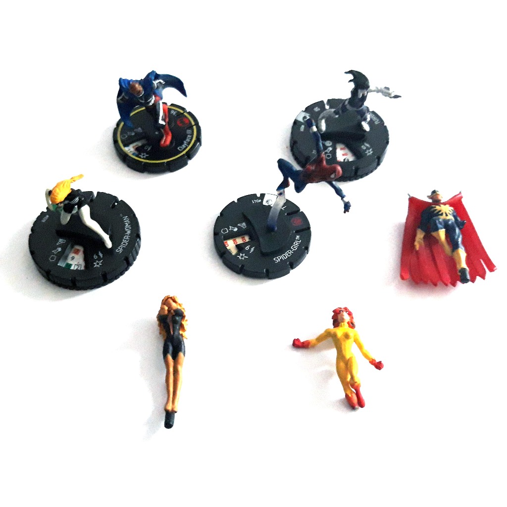 Lote 7 Heroclix Sucata para customização - MARVEL DC - Spider Girl Spider Woman Clayface Veja todas as fotos