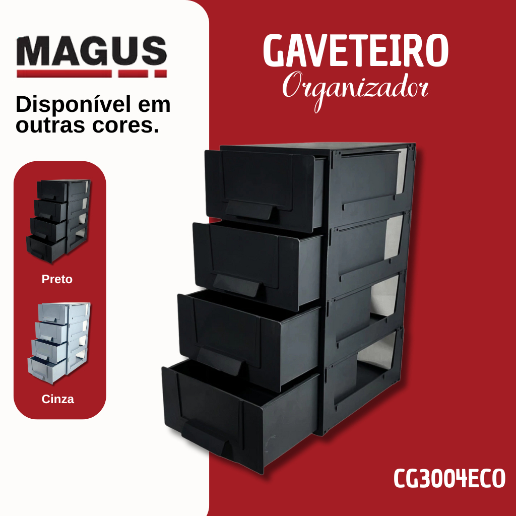 Gaveteiro Organizador C? 4 Gavetas Grandes CG3004 – Multiuso, Ferramentas, Oficina, Casa, Escritório