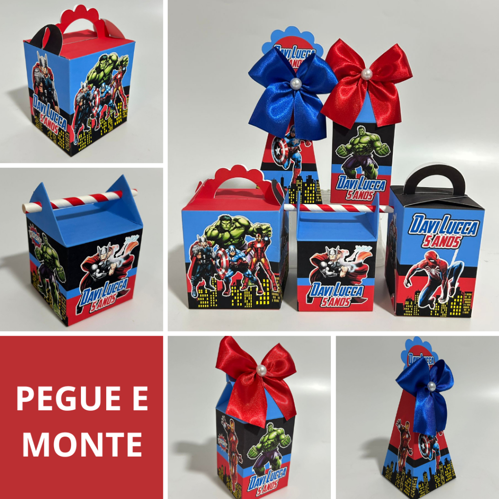 Kit Caixinhas Personalizadas Vingadores tradicional - Lembrancinhas de Aniversário Pegue e Monte
