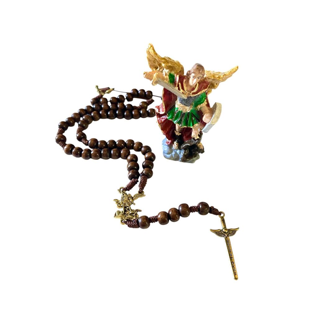 Kit terço Católico de São Miguel Arcanjo + imagem de 8 cm de resina de São Miguel Arcanjo