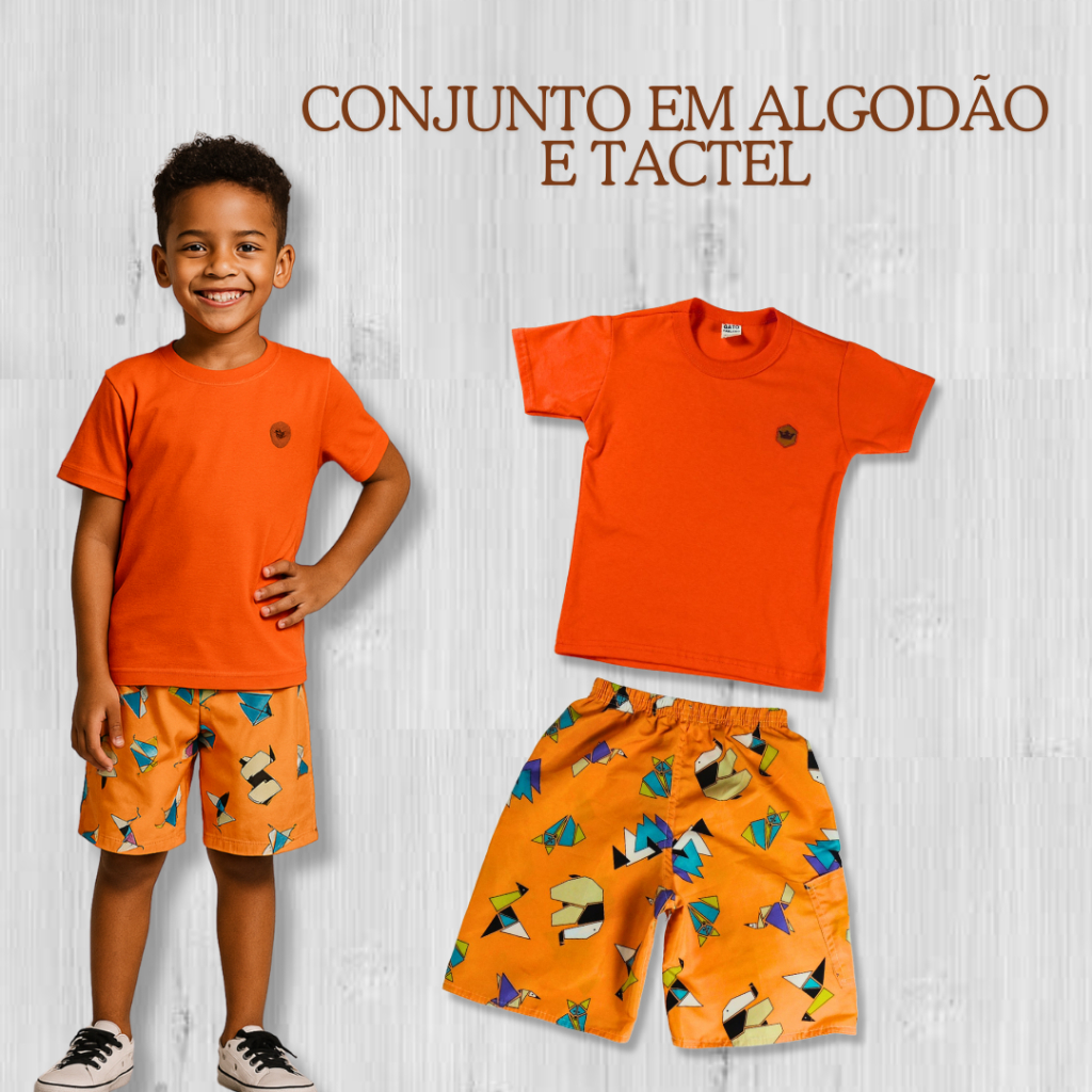 Conjunto Infantil Masculino Estampado - Camiseta em Algodão e Short Tactel - Cores Sortidas