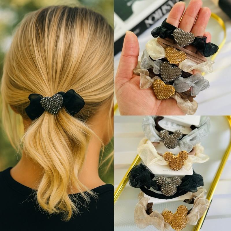 Rabicó Luxo Xuxinha Feminina com Laço de Organza e Pingente Coração/Mickey Strass – Fashion e Confortável