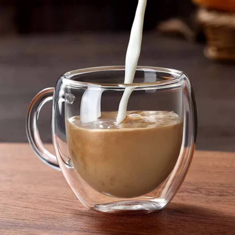 Imagem Xícara Caneca De Parede Dupla 110ml Resistente Ao Calor Café Chá Expresso cafeteira vidro duplo Isolante térmico