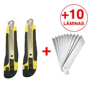 KIT COM 2 ESTILETES + 10 LAMINAS PROFISSIONAL ALTA QUALIDADE EMBORRACHADO 18MM C/LAMINA em Oferta na Shopee