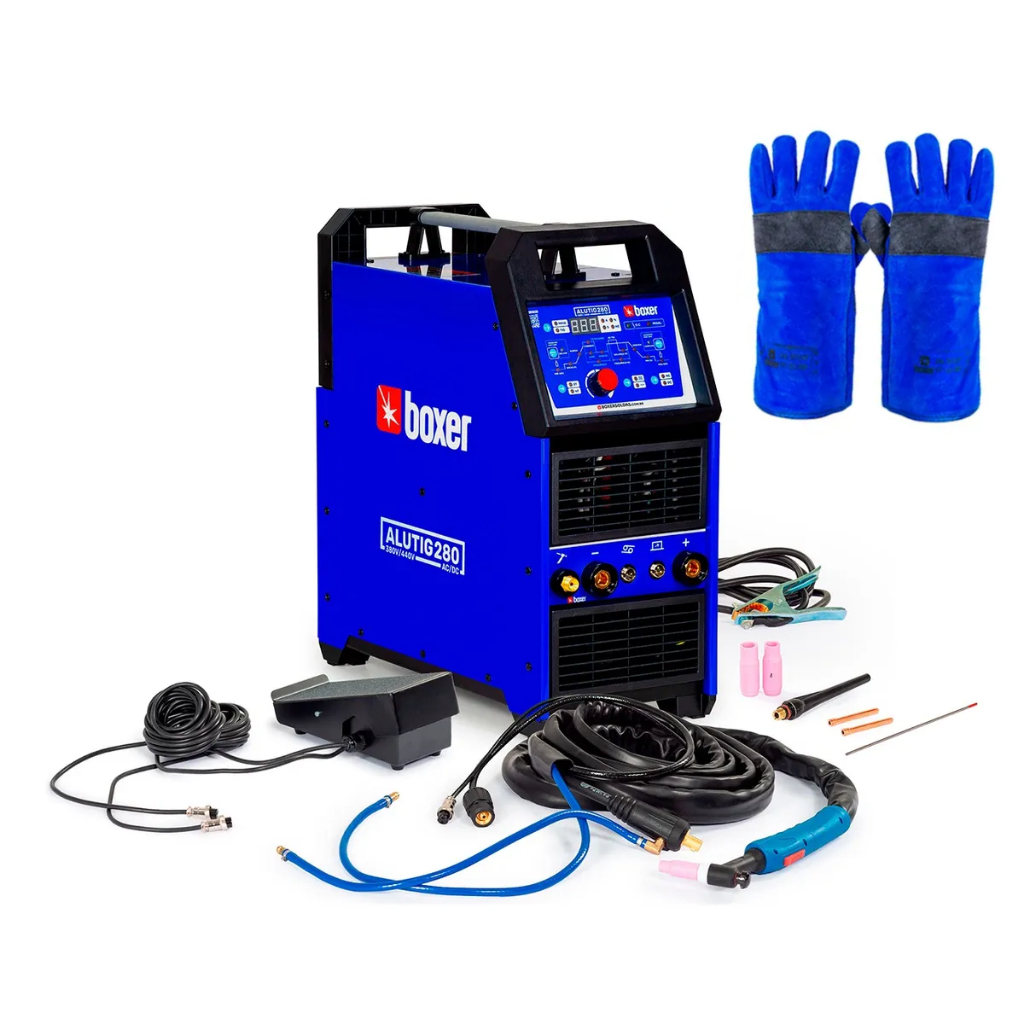 Kit Máquina de Solda 280A 220V TIG MMA Alta Frequência Alutig280 + Luva Para Soldador 300° Boxer