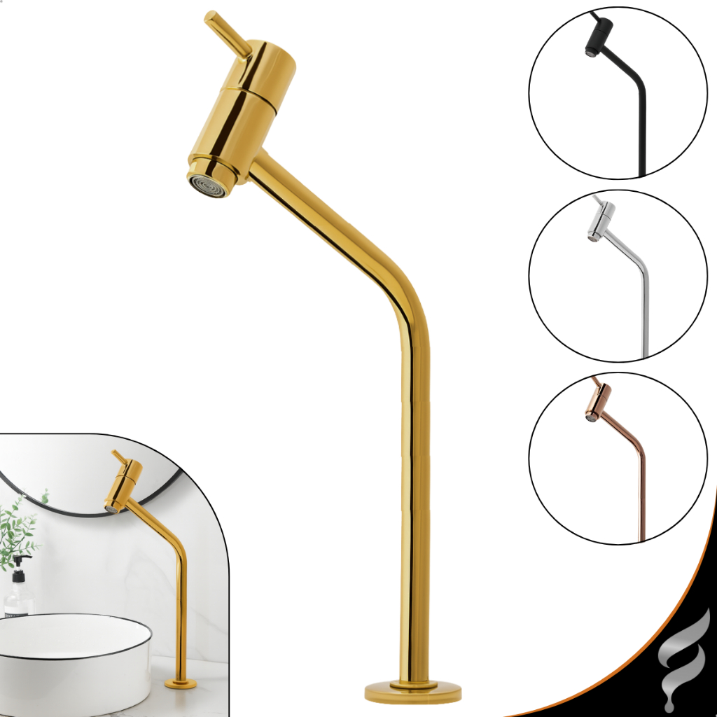 Torneira Pia Banheiro Lavatório Inox Metal Alta Mesa Bancada Luxo Dourada Cromad