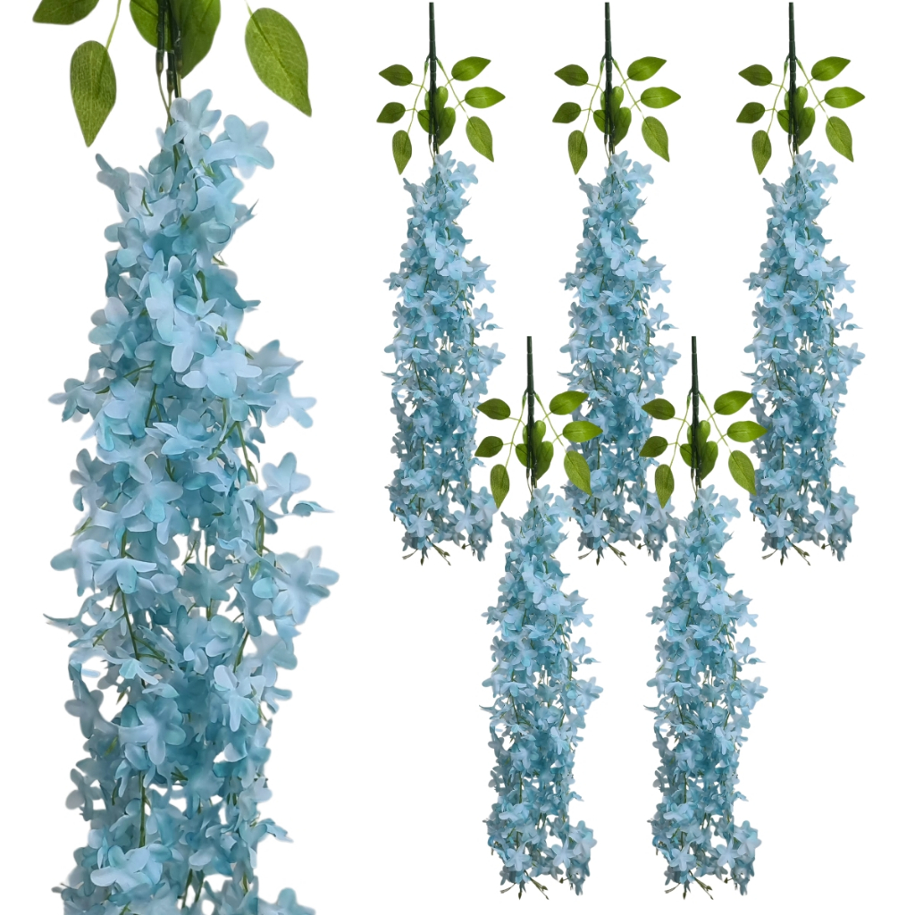 Kit Com 5 Pendentes Grandes Decorativos Flor De Glicínia Artificial Para Decoração Aérea