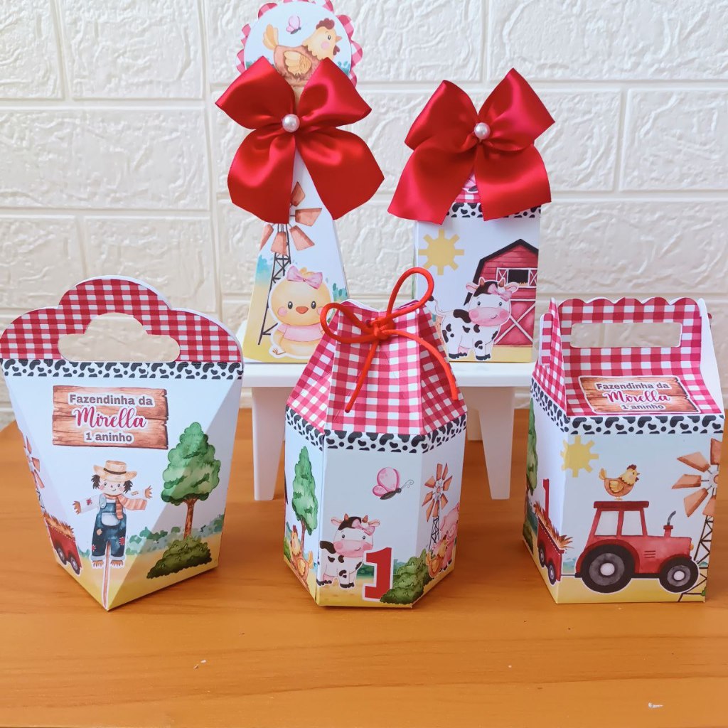 Kit Personalizado Fazendinha Vermelha (Pegue e Monte) Caixinhas para Lembrancinhas Aniversário