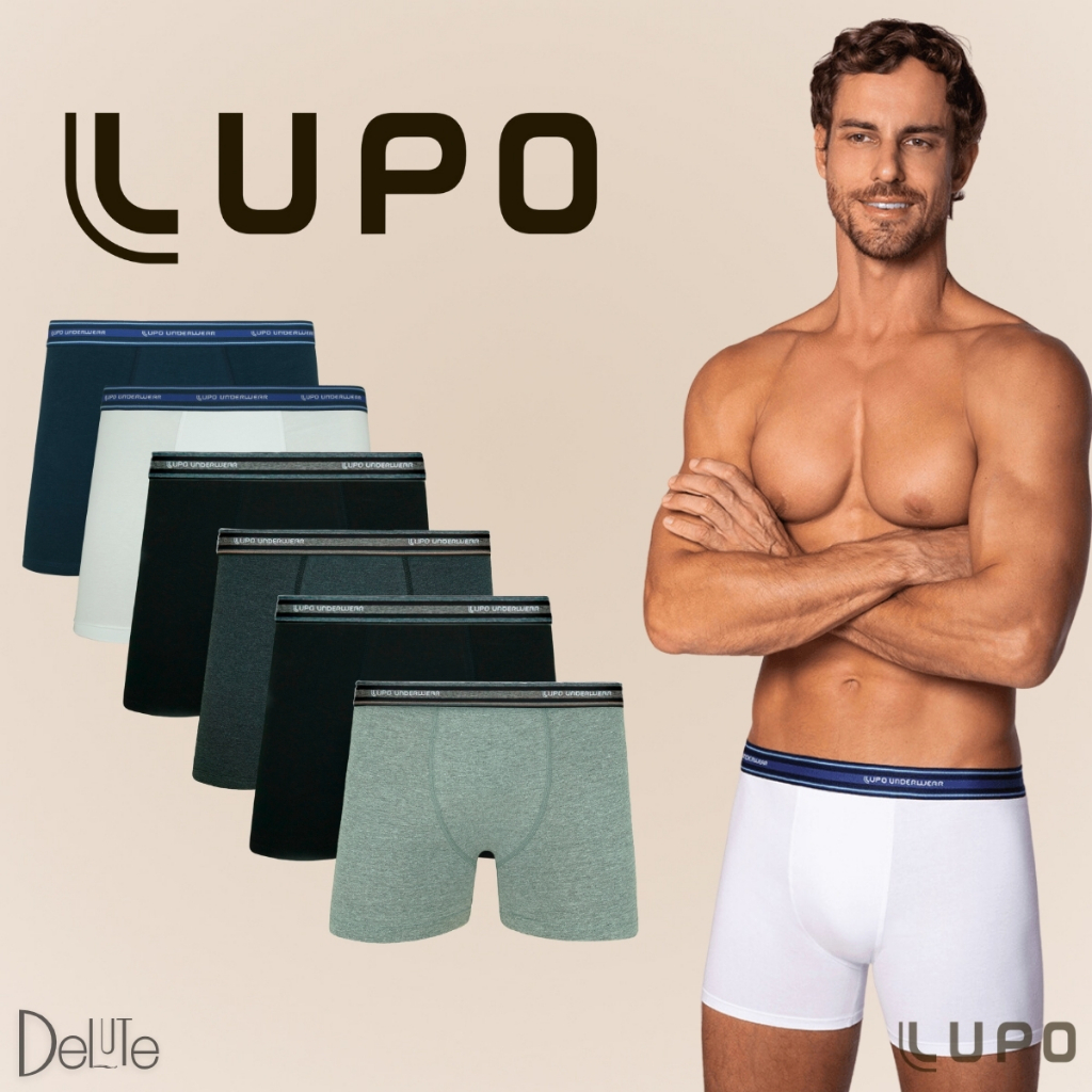Kit De 6 Cuecas Originais Lupo Boxer Box Básica Em Algodão Cotton Com Elastano