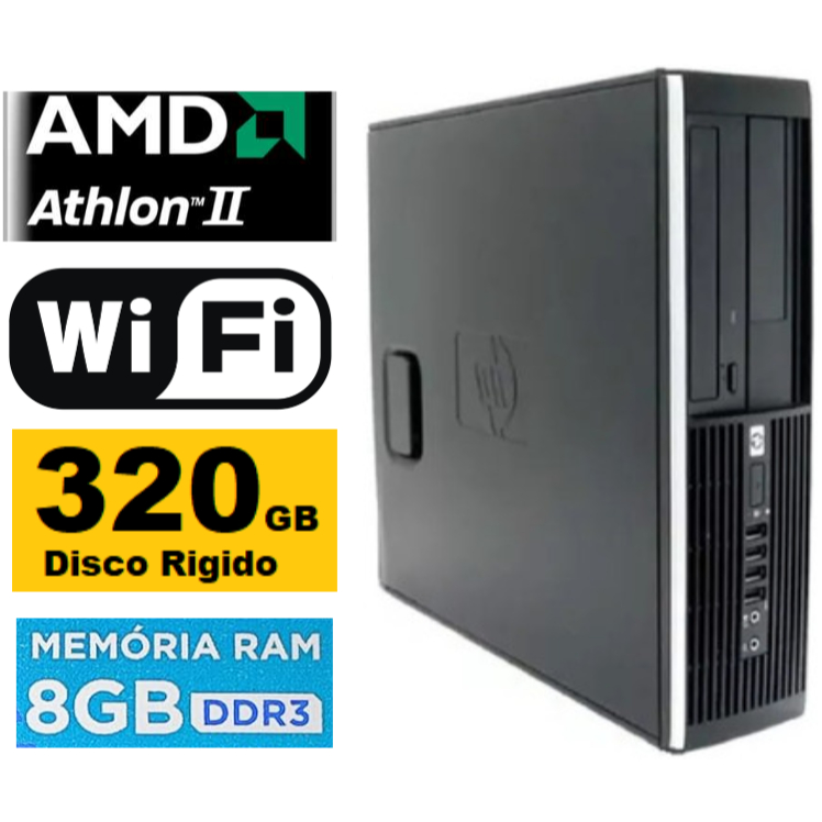 Cpu HP Athlon II x2 320gb HD 8gb Ram Ddr3 Wifi Modelo Slim 6005 Torre Com Garantia Nota Assistência