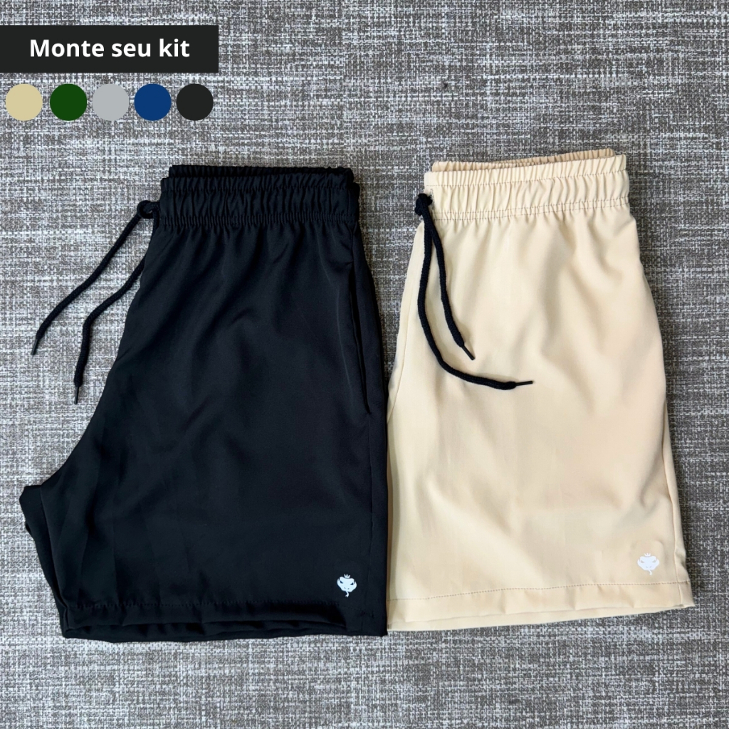 Kit 2 Short Masculino Bermuda Microfibra Tactel Elastano Academia Treino Praia Corrida Homem