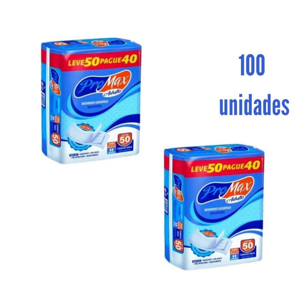Kit 100un Absorvente Geriátrico Pro Max Adulto Unissex Alta Absorção Conforto e Proteção Diária