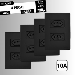 Kit 4 Tomadas Duplas 2P+T 10A Linha Ouro Preto Fosco Modular RADIAL