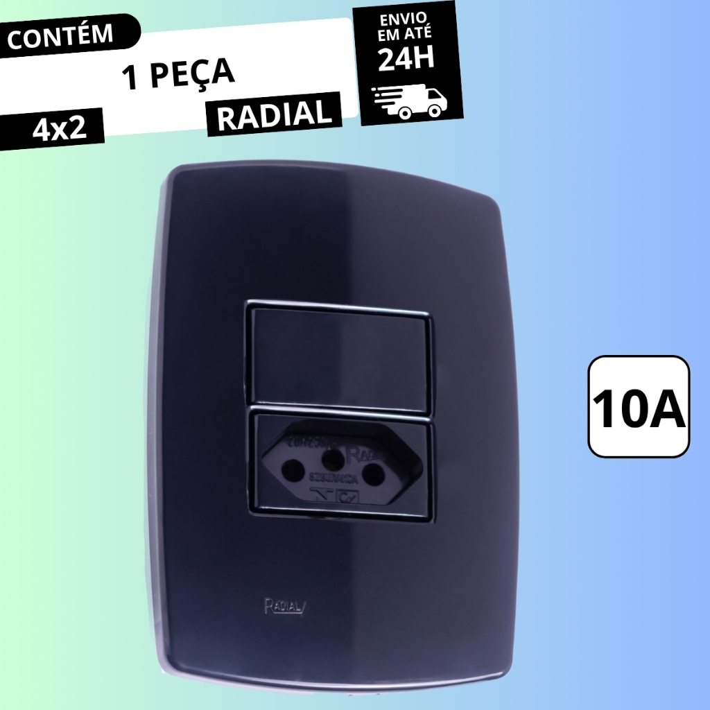 Tomada Interruptor 10A 20A Linha Pérola Negra RADIAL Tomada Apagador Paralelo Simples