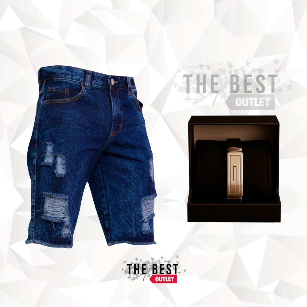 Kit Masculino Bermuda Rasgada Masculina Short Jeans Masculino + Pulseira …