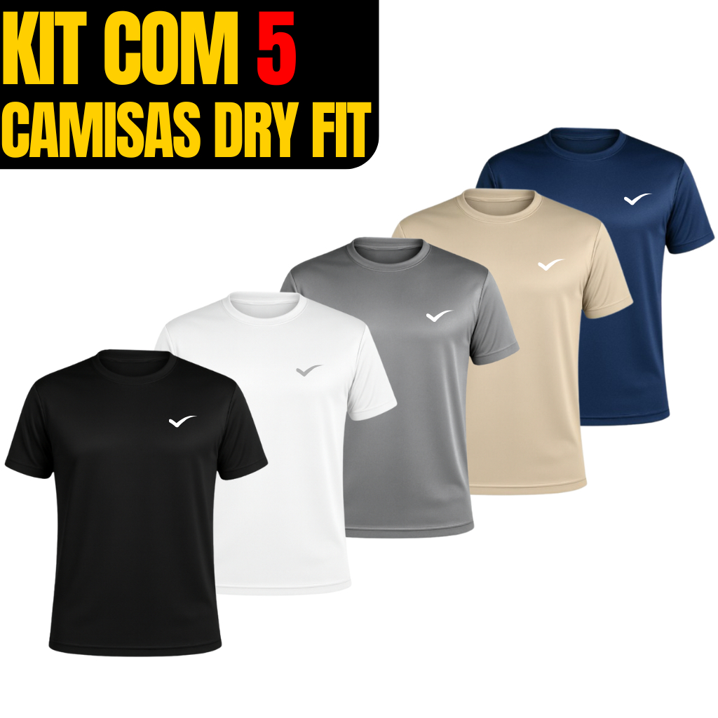 Kit 5 Camisetas Poliéster DryFit Masculina Academia Corrida Casual Esportes Confortável em Oferta na Shopee