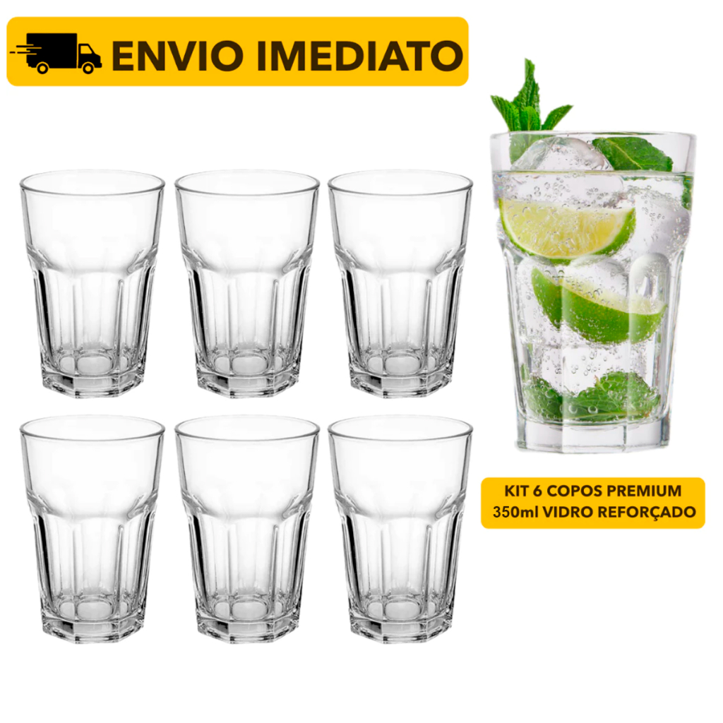 Jogo Kit 06 / 04 / 12  Copos Bristol Long Drink 350ml Vidro Grosso Bar Restaurante Buffet
