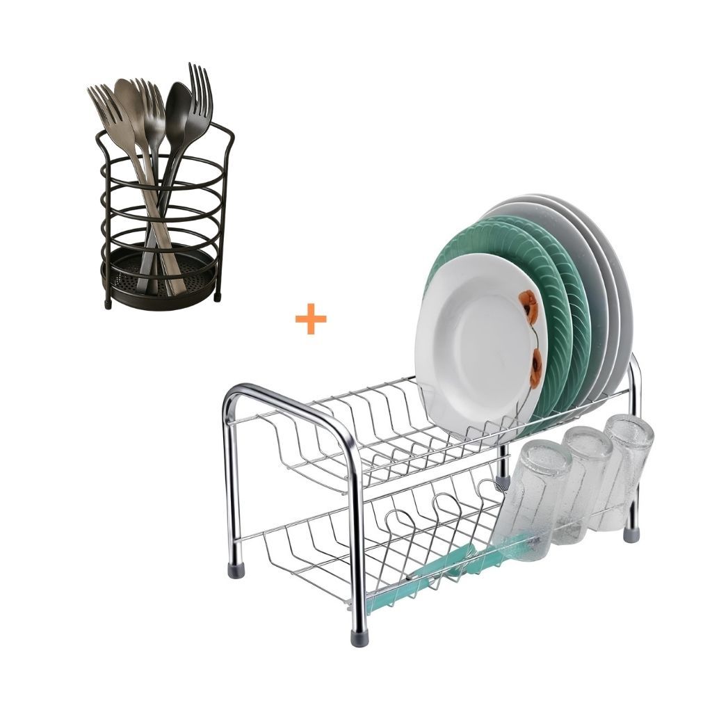 Kit Escorredor de Louças Alto + Porta Talher Porta Copos 12 Pratos 6 Copos Beliche Cromado...