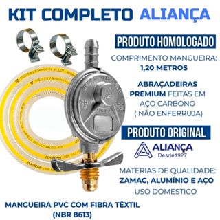 Kit Registro Regulador Gás de Cozinha Fogão para Botijão Com Mangueira 1,25m e 2 Abraçadeiras em Oferta na Shopee