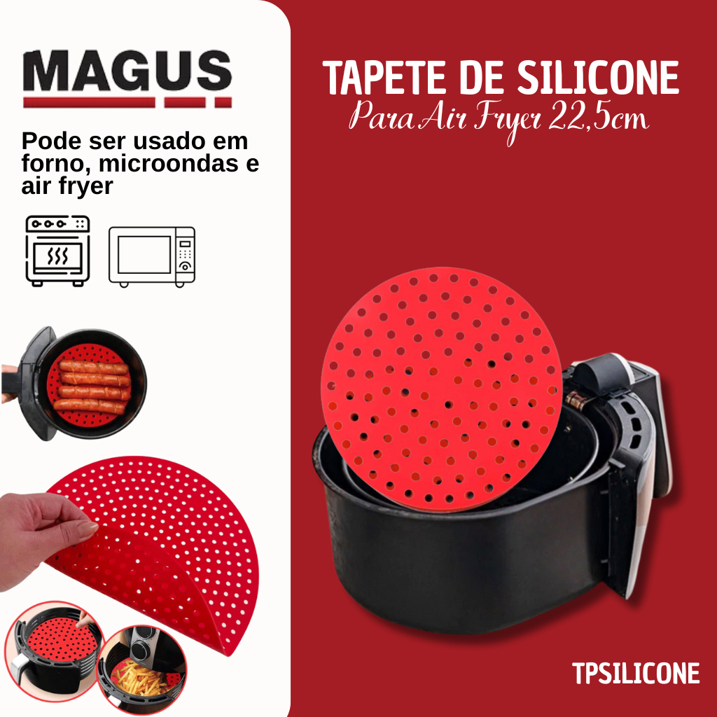 Tapete Silicone Air Fryer 22,5cm Redondo Reutilizável Antiaderente – Cores Sortidas