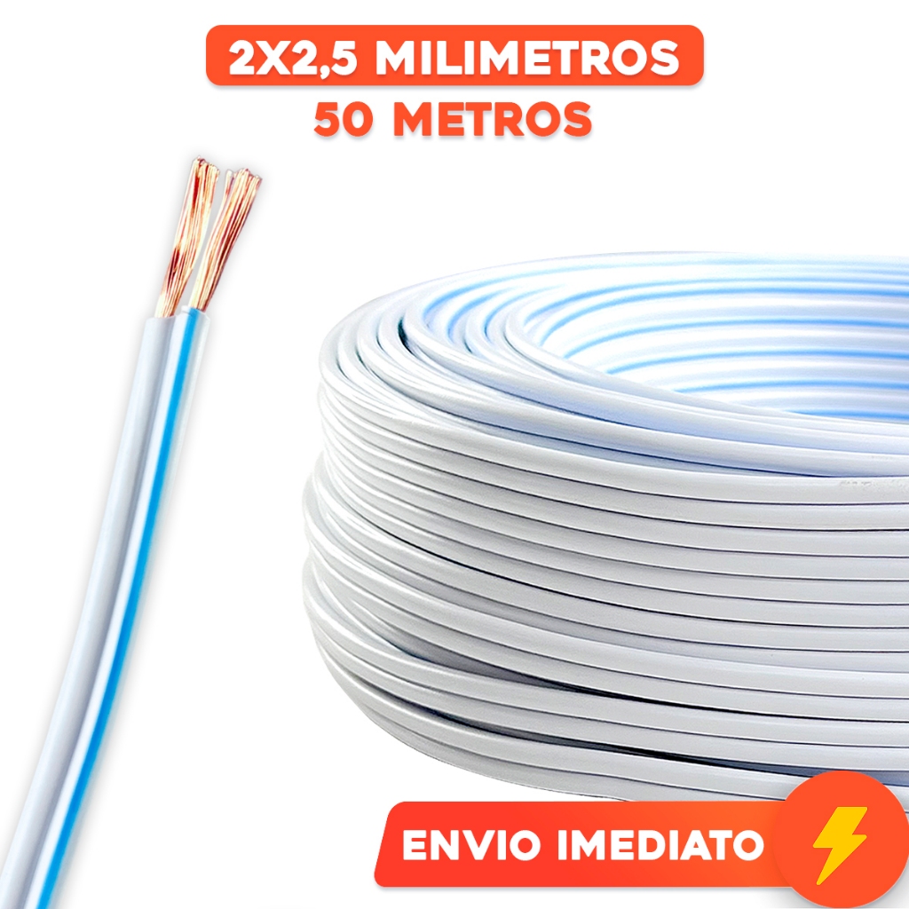 Fio Paralelo 2x2,5mm 50 Metros Cabo Som Automotivo Residencial Alto Falante