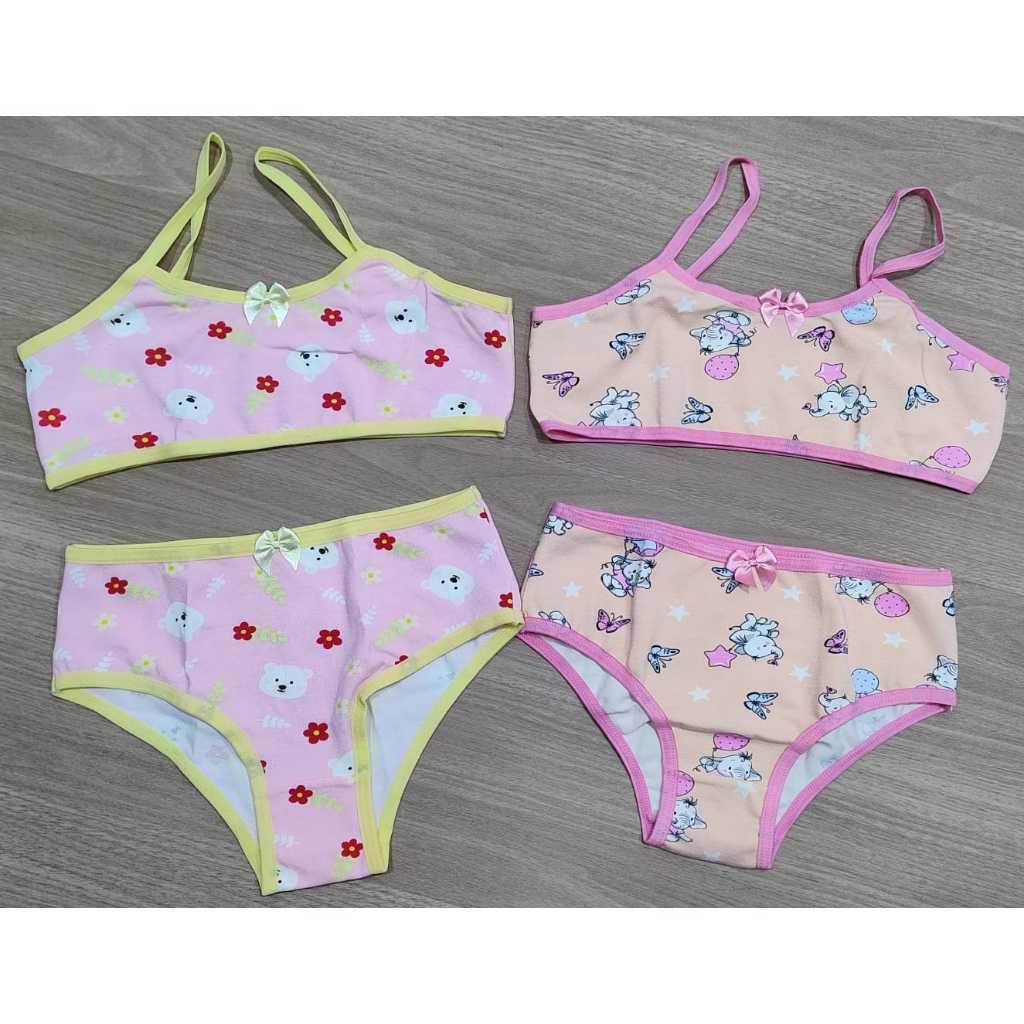Conjunto em Cotton Top e Calçinha Infantil Juvenil Menina Moça 90% Algodão Premium
