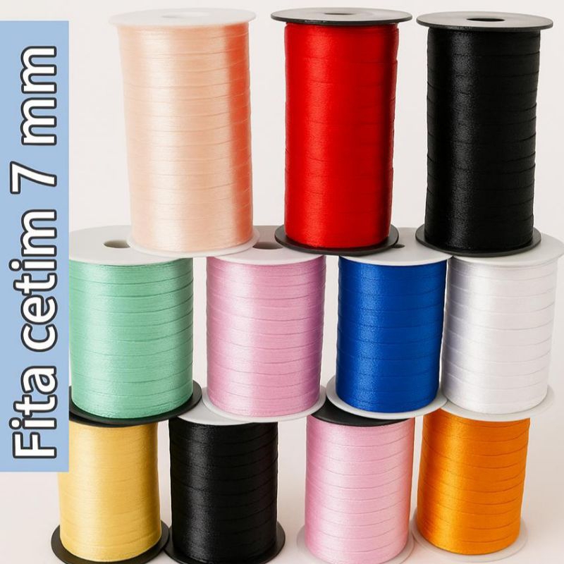 Fita de Cetim 7mm - Rolo 100 metros em Oferta na Shopee