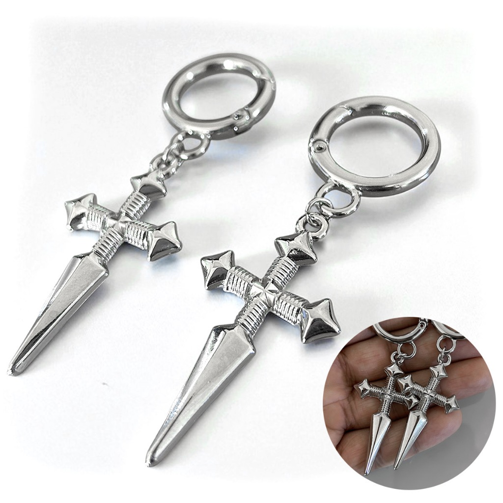 Alargador Piercing Peso de Orelha Unissex Redondo Argola Grossa Oval Vampire Cross Espada Adaga Medieval