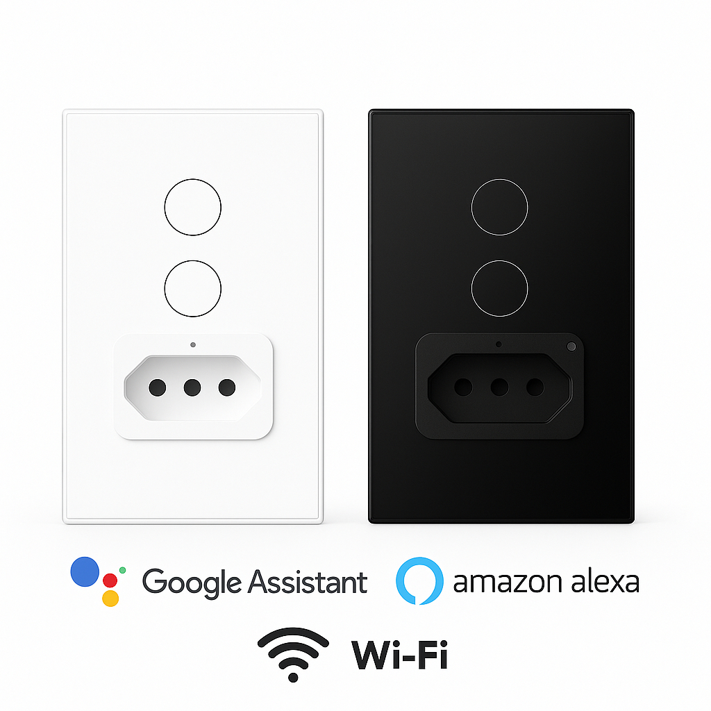 Tomada Interruptor Inteligente 2 Botões Touch Wifi Smart Alexa Google Assistent