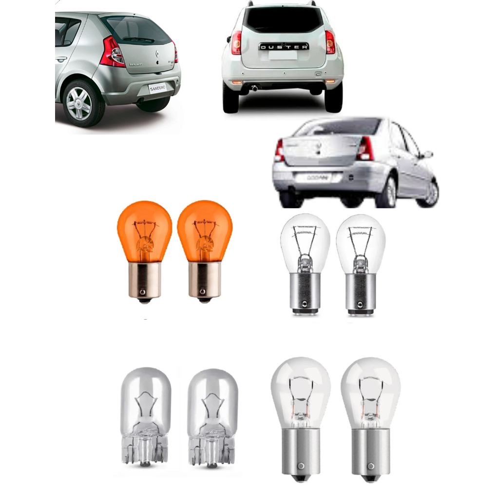 Kit Lâmpadas Traseira Lanterna/Freio Ré Seta Placa Renault Clio Duster Kangoo Logan Megane Sandero Scenic Symbol Twingo