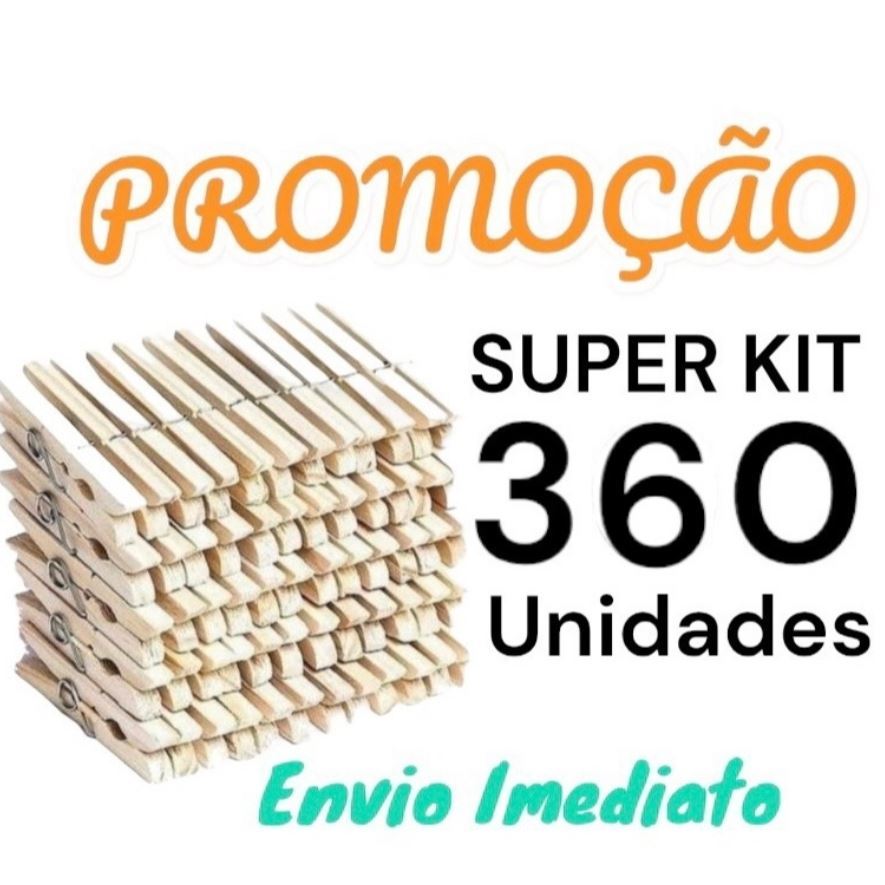 Kit Com 360 Unidades de Pregador, Prendedor de Roupa Gigante, Madeira de Reflorestamento, Pregador De Roupas