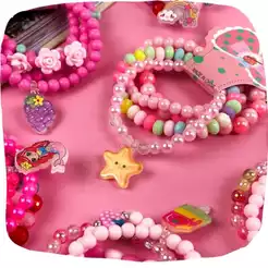 carteira de 4 Pulseiras Infantis Coloridas | Pulseira Infantil Barata/Miçangas com Pingente/Infantil