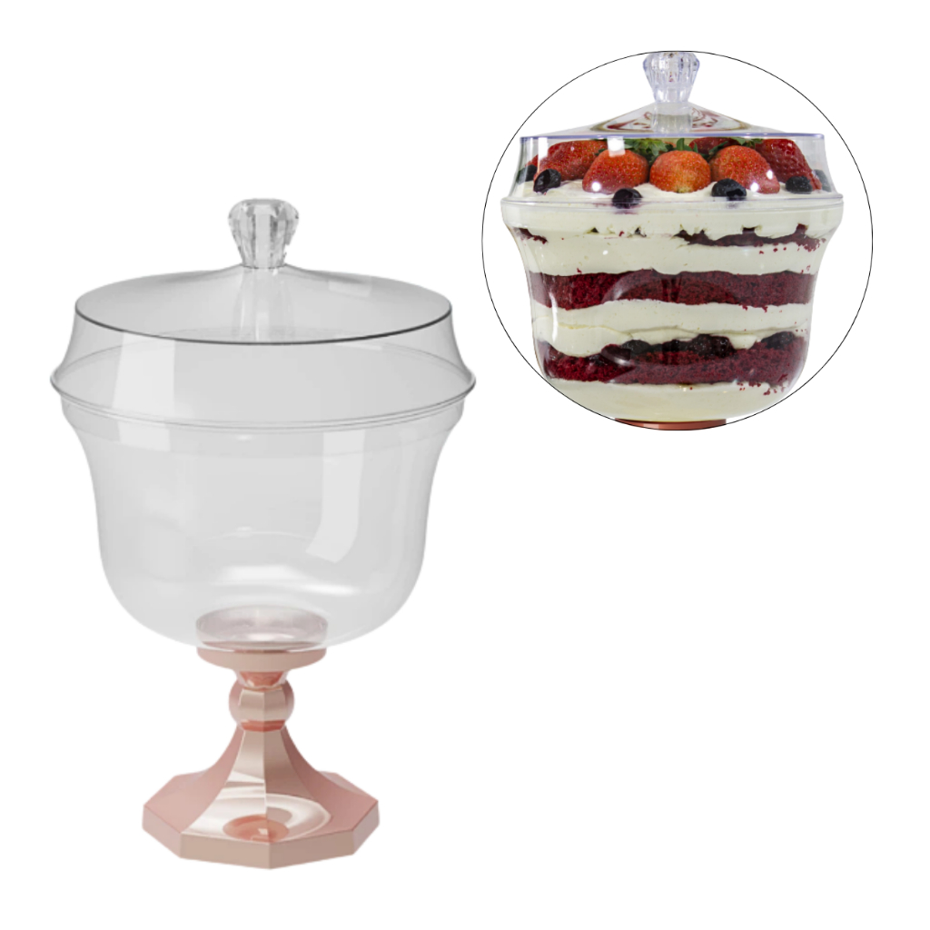 Taça Americana Acrílica Grande 26cm Sobremesa Pavê Cristal Metalizado Rose Gold Dourado