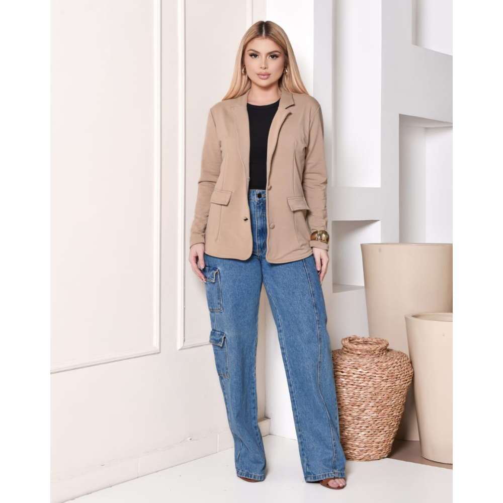 Casaco blazer feminino acinturado com botoes moletinho em Oferta na Shopee