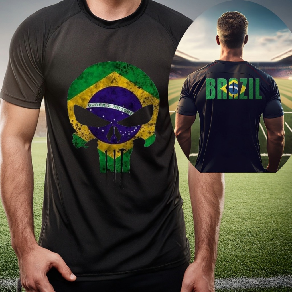 Camiseta camisa básica  100% algodão Estampado Camisa Bandeira Do Brasil torcedor patriota futebol