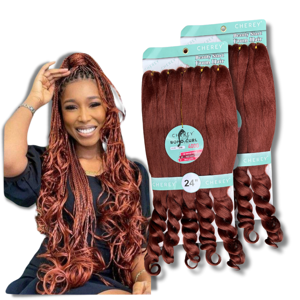 Jumbo Boho Curl Trança com Cachos Fibra Premium Braids 400gr Cherey Kit 2