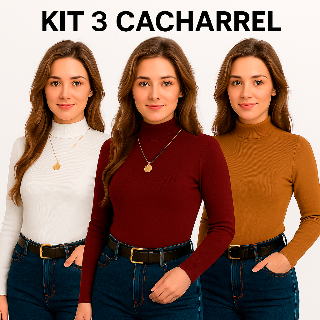 Blusa Feminina Manga Longa Gola Alta  Cacharrel Algodão Confortável Básico