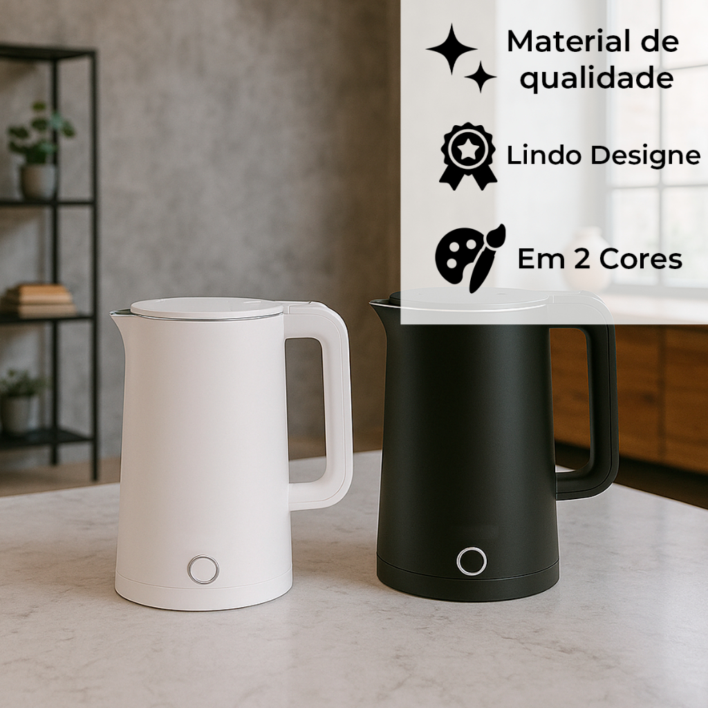 Chaleira Elétrica Térmica Moderno 1.5 L preta e branca 110V/220v OliverHome