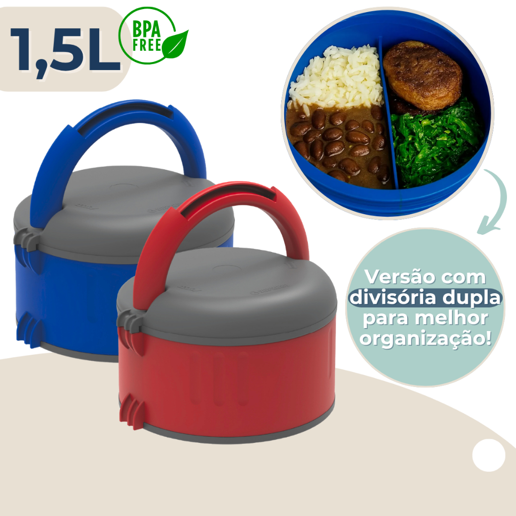 Marmita Térmica Plus 1,5L Com Divisória Dupla e Alça Compacta Soprano em Oferta na Shopee