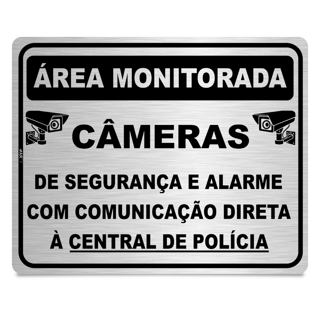 Placa de Área Monitorada Segurança Câmeras Sinalização Segurança