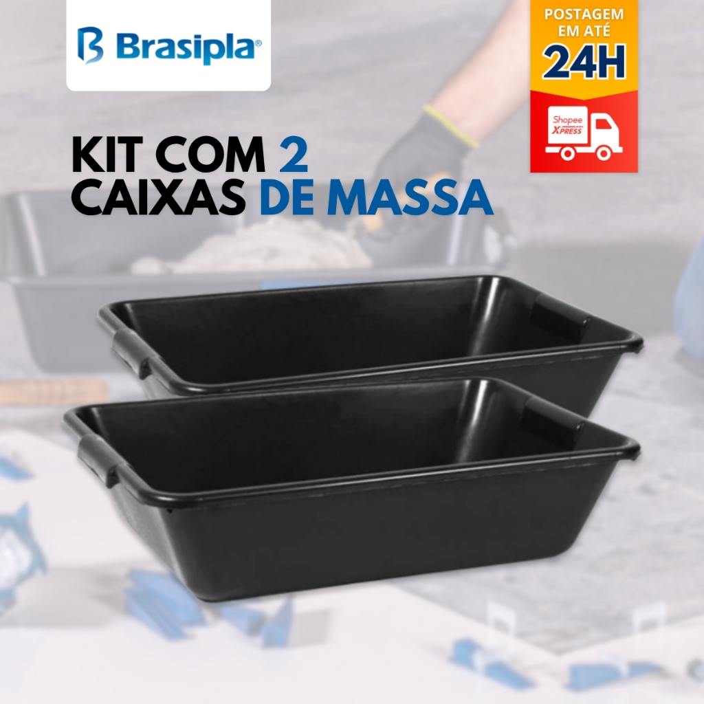 Kit 2 Caixas Plásticas de Massa Multiuso Preta 20L Reforçada