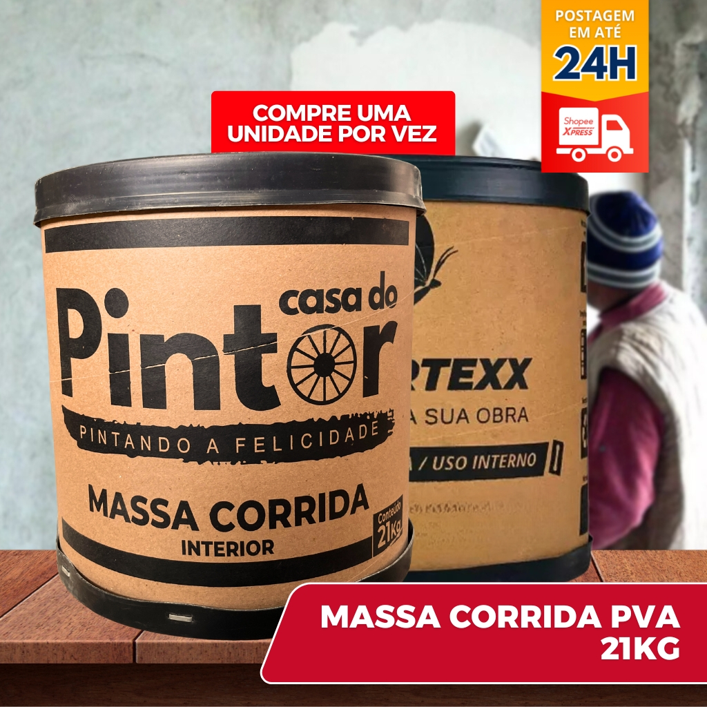 Massa Corrida Premium Pva 21kg Acabamento Nivelador Fácil Aplicação Colortexx/Imperio branca parede em Oferta na Shopee