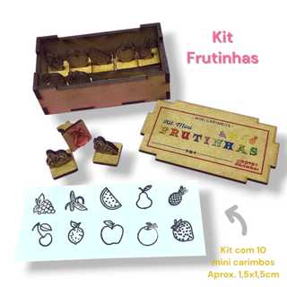 Kit de carimbos Frutinhas - Kit com 10 carimbos em uma caixinha de mdf - tam. Aprox. 1,5x1,5cm em Oferta na Shopee