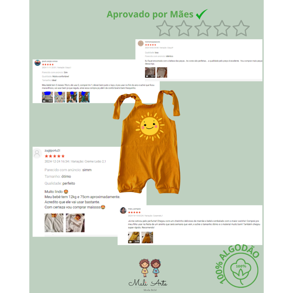 Jardineira Estampada Algodão Bebê Conjunto Minimalista Boho Sol — imagem 2 de 2