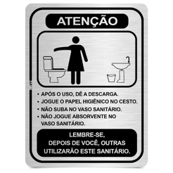 Placa de Aviso Sanitário Atenção e Boas Práticas de Uso Regras de Uso Identificação Banheiro