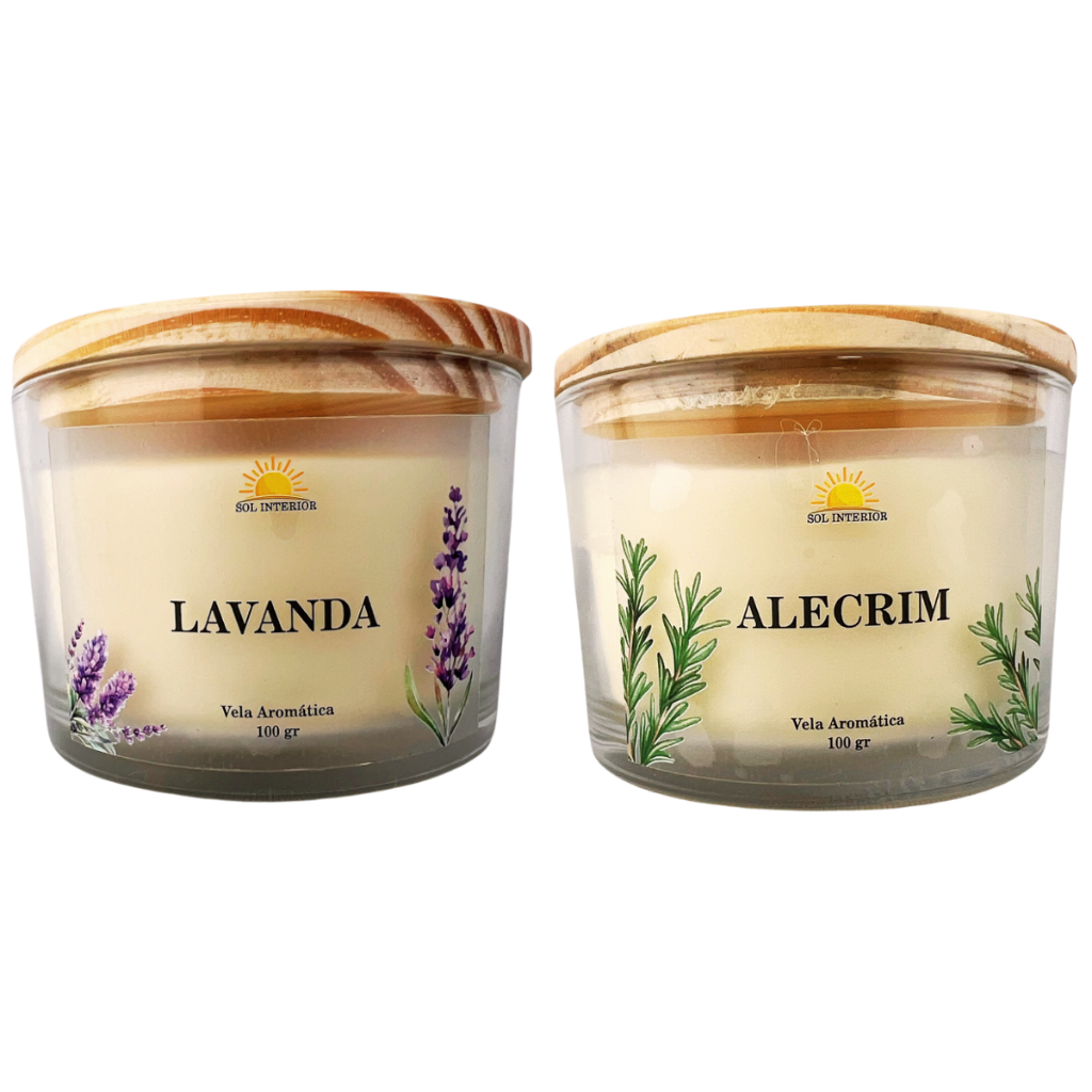 Kit com 2 Velas Aromáticas Lavanda e Alecrim - 100% Cera de Coco Vegana