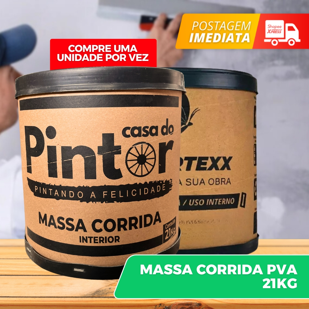 Massa Corrida Premium Pva 21kg Acabamento Fácil Aplicação Colortexx/Imperio branca parede em Oferta na Shopee