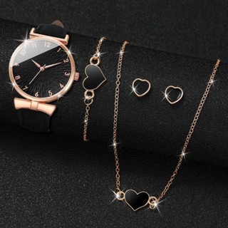 RELÓGIO PRETO FEMININO ELEGANTE, KIT RELÓGIO - COLAR - PULSEIRA - BRINCOS - Elegance Black Heart