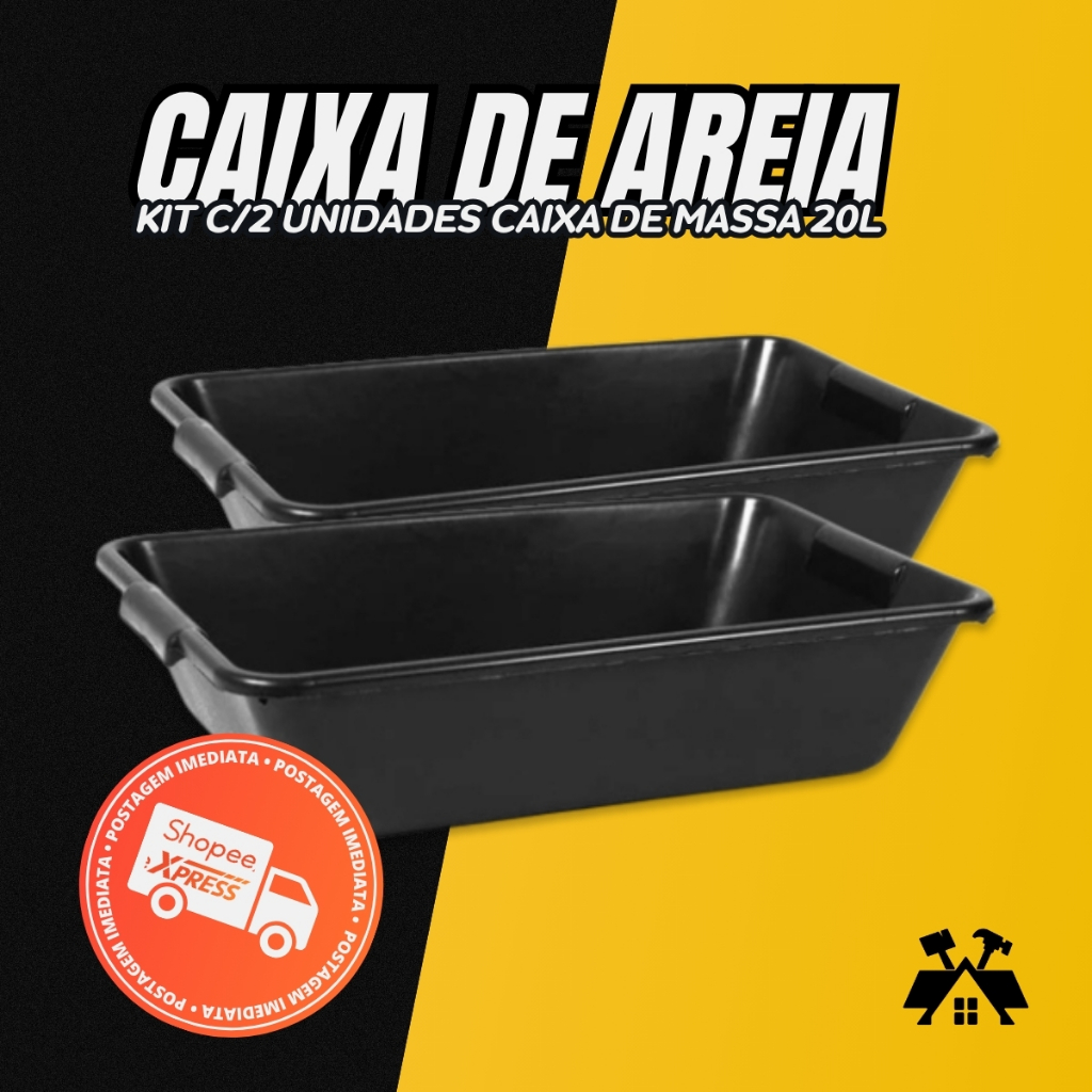 2 Caixa Plástica Para Massa Retangular Obras Areia Gato Multiuso Reforçada 20LT